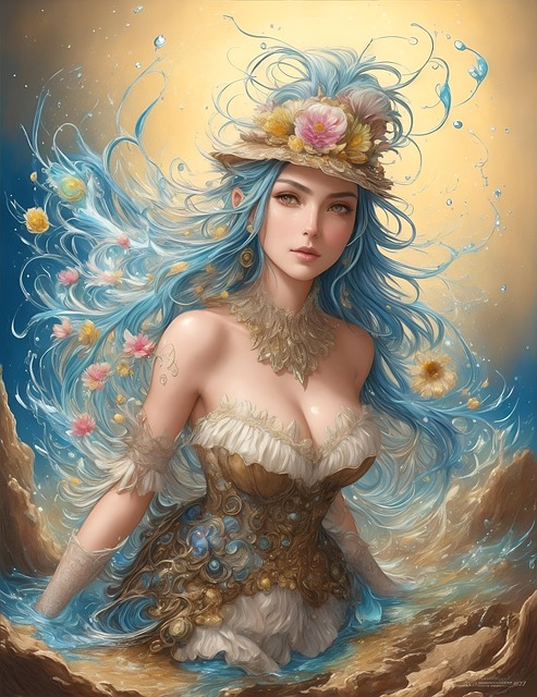 Free ai generated woman flowers illustration
