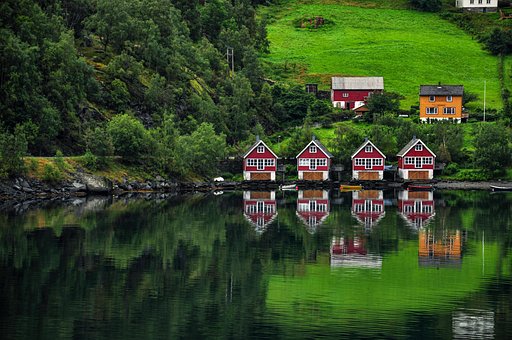 Casas, Lago, Agua, Reflexão, Natureza
