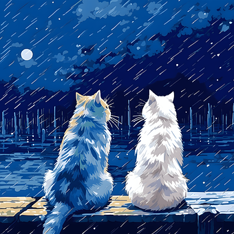 Generiert, Katzen, Regen, Nacht, Mond