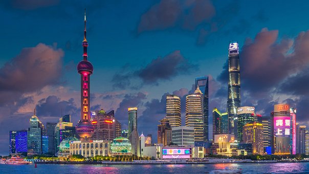 Shanghai, Vista De Noche, Luz, Asia