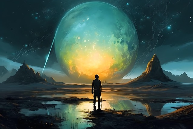 Free man night sky moon illustration