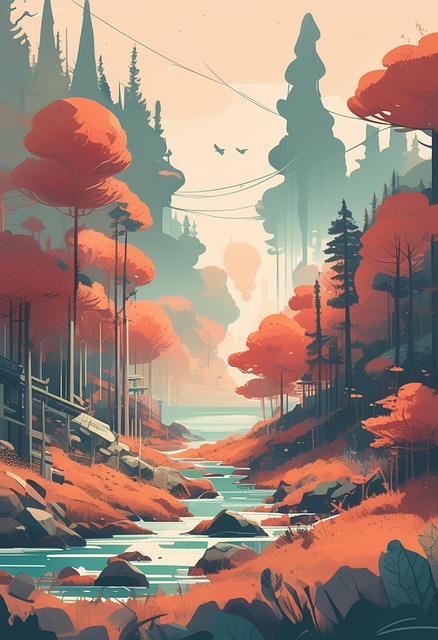 Download free HD stock image of River Autumn Free river autumn forest illustration