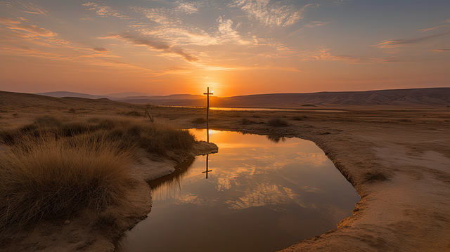 Free sunset field river illustration