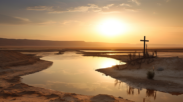 Free sunset field river illustration