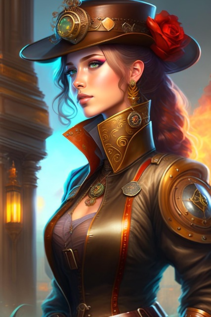 Ai Generado, Mujer, Steampunk, Ciudad