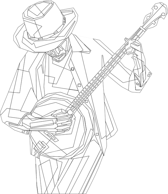 Free man guitar line art vector