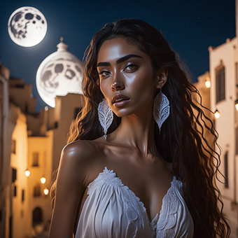 Mädchen, Frau, Mond, Nacht, Himmel