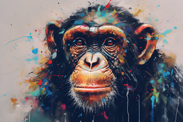 Free digital painting chimpanzee wildlife illustration