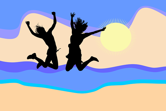 Free sunset beach silhouettes illustration