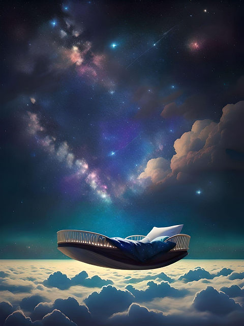 Bett, Wolken, Liebling, Nacht, Sterne