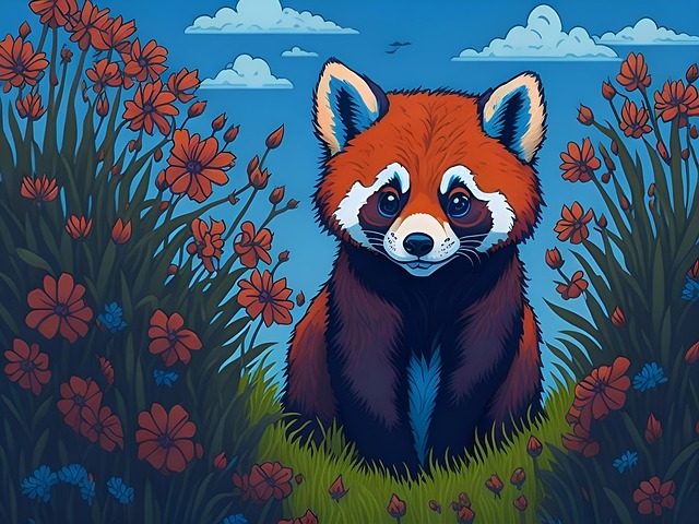 Ai Generiert, Roter Panda, Bär, Blumen