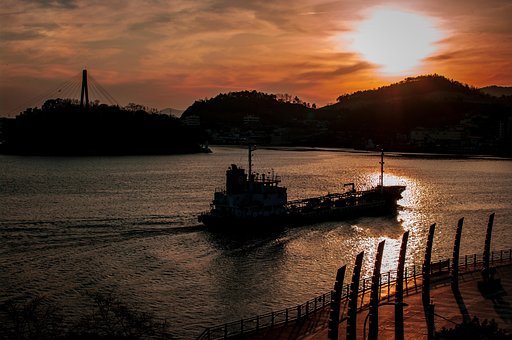 Pôr Do Sol, Mar, Navio, Natureza