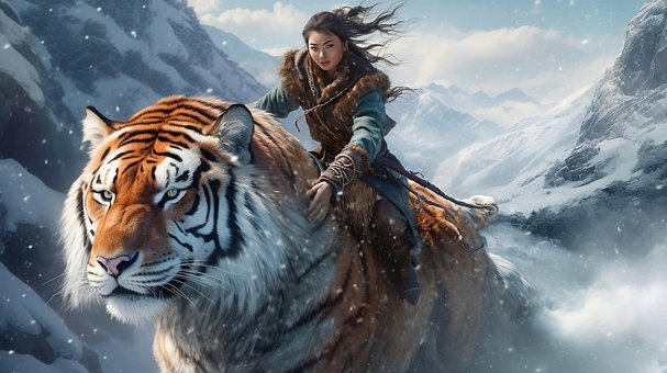 Ai Genereret, Kriger, Tiger, Dyr, Bjerge