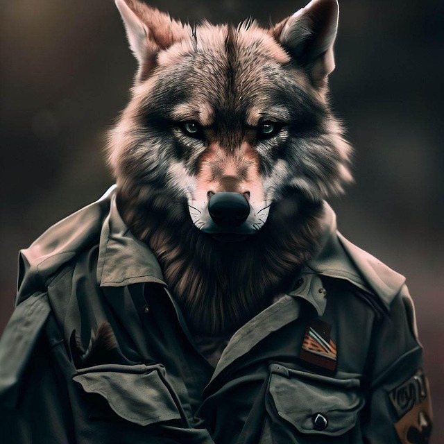 Free ai generated wolf wolf soldier illustration