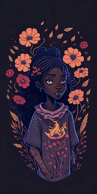 Mädchen, Stil, Blumen, Kunst, Leben