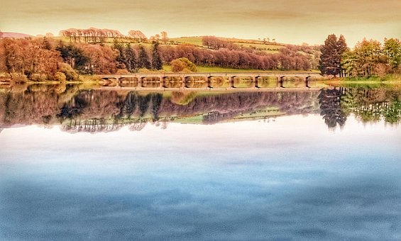 Reflexion, Brücke, See, Natur, Wasser