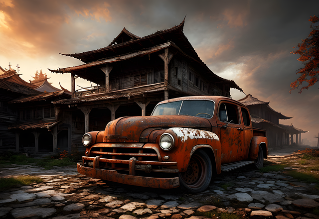 Free ai generated abandoned car rusty illustration