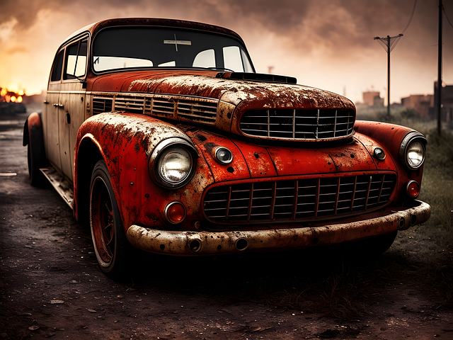 Free ai generated abandoned car rusty illustration