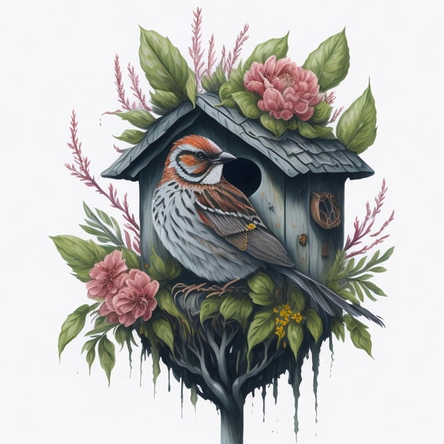 Download free HD stock image of Bird Nature Free bird nature bird house illustration