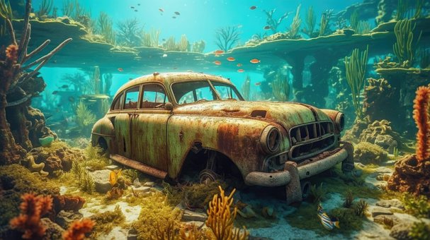 Ai Gerado, Carro, Oceano
