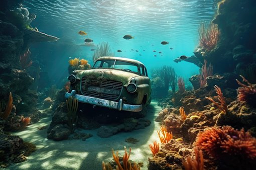 Ai Gerado, Carro, Oceano