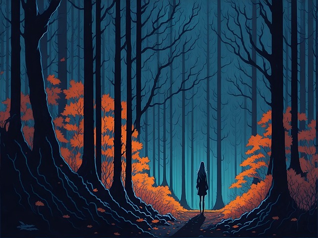 Bäume, Wald, Blätter, Herbst, Nacht