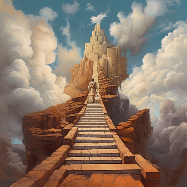 Treppe, Stein, Berg, Schloss, Wolken