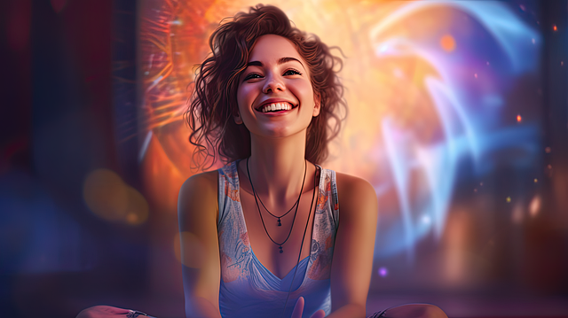 Free laughing woman energy illustration