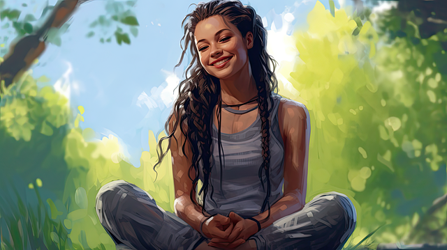 Free female girl meditating illustration