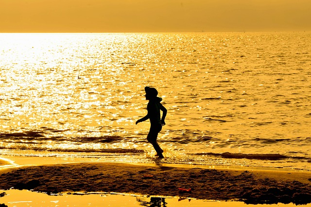 Ocean, Glow, Solnedgang, Sunset, Strand