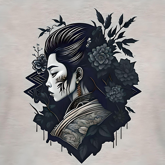 Geisha, Japan, Gesicht, Frau, Blumen