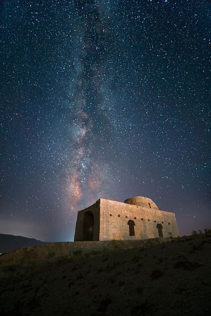 temple, building, night, cosmos, architecture, stars, universe, astronomy