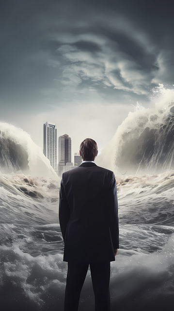 Free businessman tsunami waves illustration