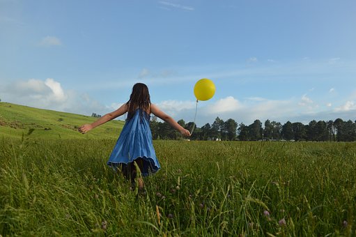 Garota, Campo, Jogar, Diversão, Infância