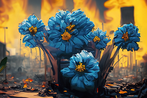 Ai Generado, Flores, Fuego, Destrucción