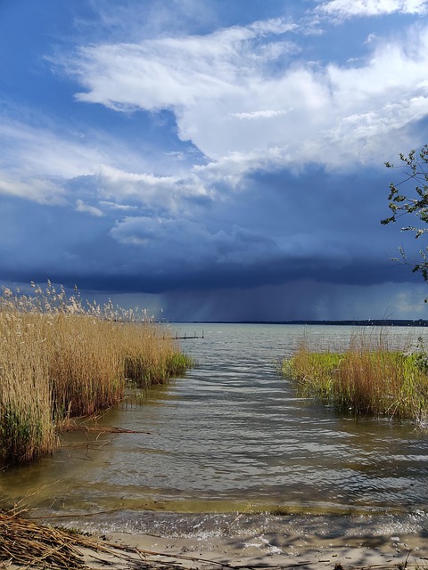 Sø, Polen, Landskab, Skyer, Himmel