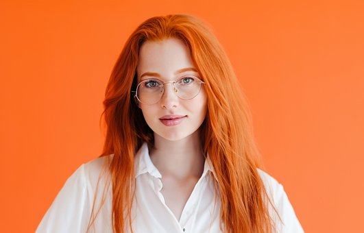 Mujer, Retrato, Chica, Naranja, Cara