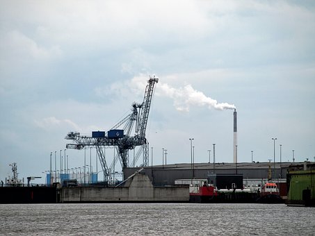 Industri, Havn, Dokker, Skorsten, Kran