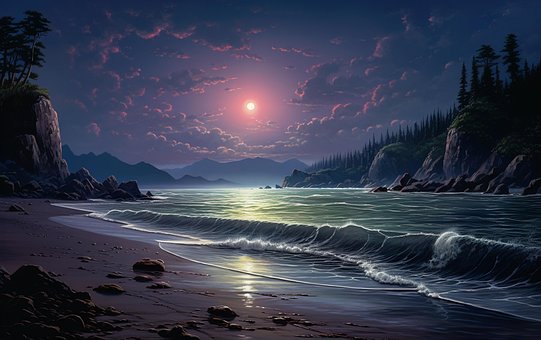 Free Beach Moon illustration and picture