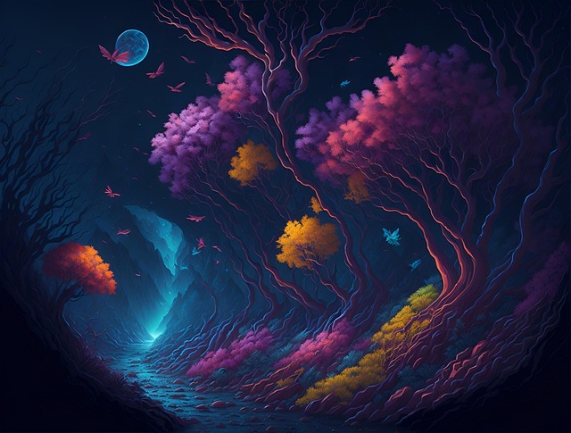 Wald, Nacht, Mehrfarbig, Bäume, Natur
