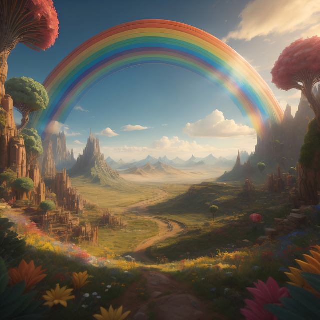 Download free HD stock image of Ai Generated Valley Free ai generated valley rainbow illustration