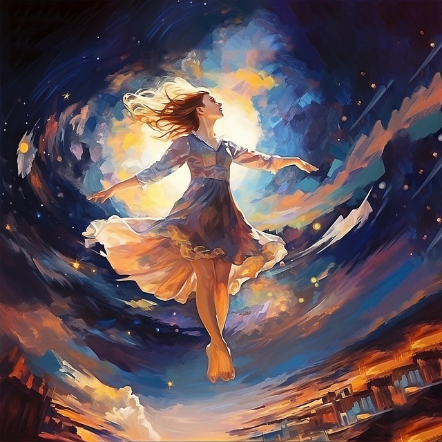 Free ai generated woman levitation illustration