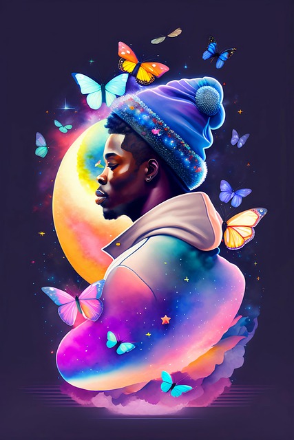 Free ai generated man butterflies illustration