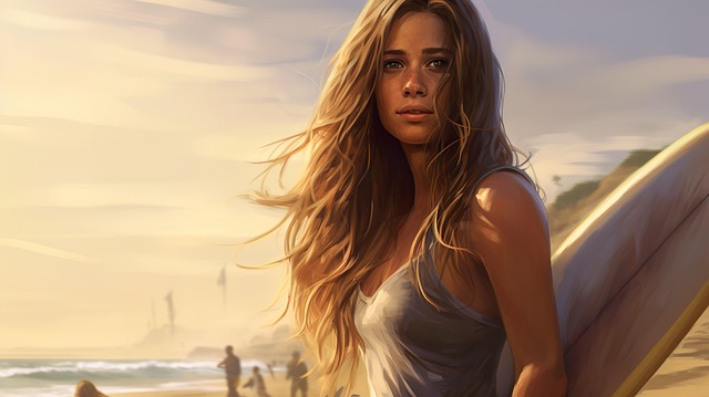 Free ai generated woman surfer illustration
