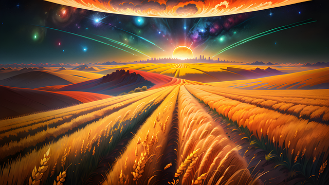Free ai generated extraterrestrial wheat field illustration