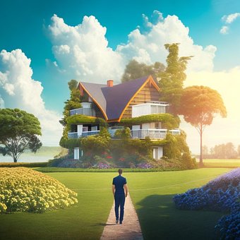 房屋, 建筑学, 山, 自然, 小屋, 植物, 森林, 花朵, Ai产生的