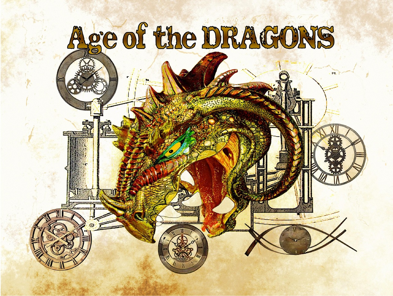 Download free HD stock image of Dragon Steampunk Free dragon steampunk clock illustration