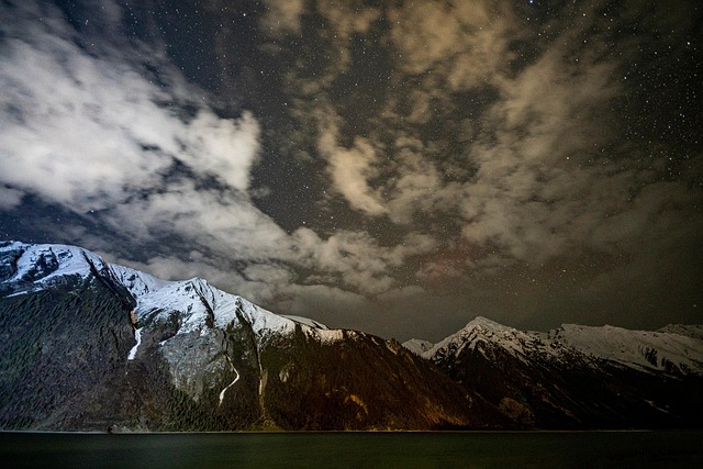 Montanha, Lago, Céu, Estrelado, Noite