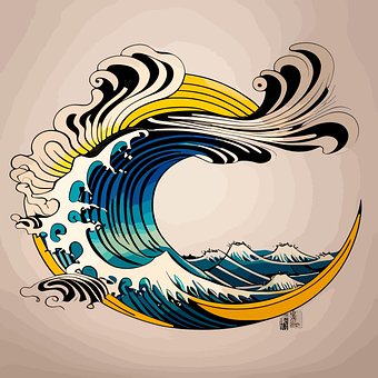 Welle, Japanisch, Tätowierung, Grafitti