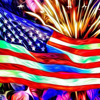 Flagge, Amerika, Feuerwerk, Feier